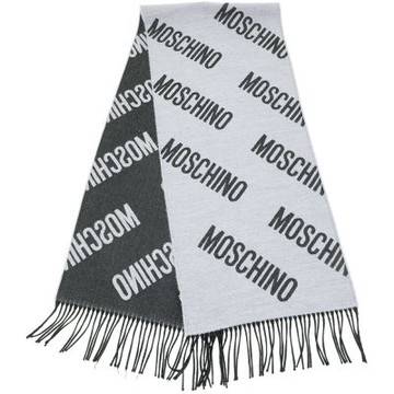 MOSCHINO 斜向字母純羊毛流蘇圍巾 披巾(灰色)