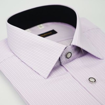 金安德森 黑繞領粉白條紋吸排窄版短袖襯衫