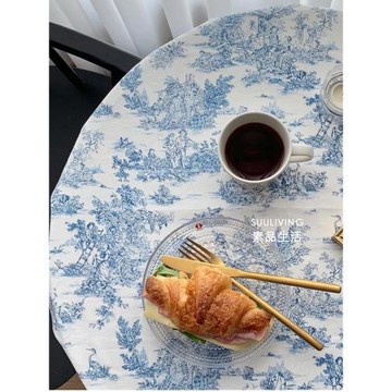 法式ins北歐式鄉村復古藍色背景布餐桌布茶幾布料野餐布蓋布臺布