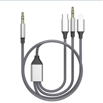 UniSync 三合一Lightning/Type-c/3.5mm公 AUX耳機音源轉接線1.2M