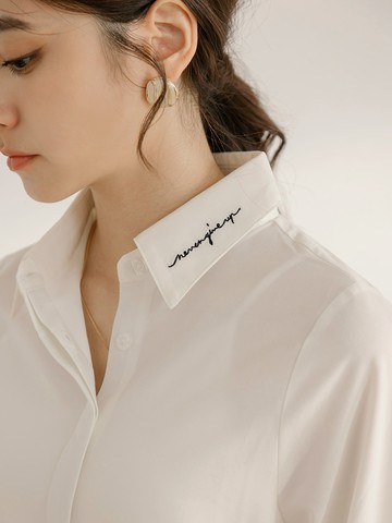 暗門襟刺繡標語修身襯衫