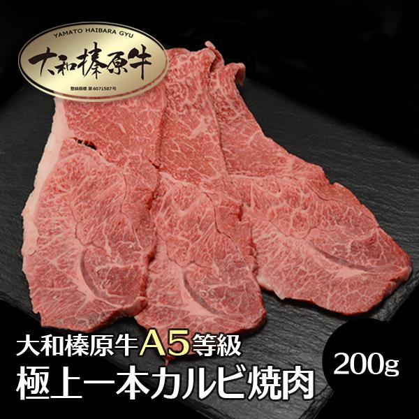 牛肉 焼肉 黒毛和牛 大和榛原牛 A5 極上一本カルビ 焼肉用 約200g×2本 送料無料 冷凍便