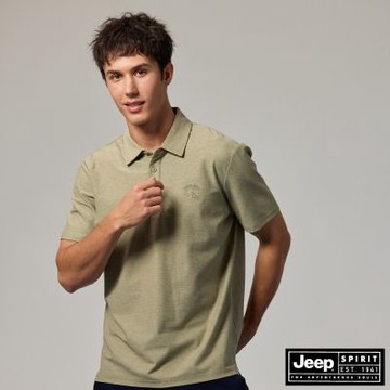 JEEP 男裝 山巒刺繡短袖POLO衫-橄欖綠色