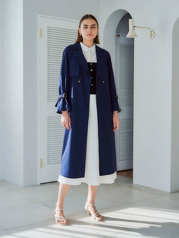 率性翻領綁帶長版風衣外套(7A41L0Y0300) - YECCA VECCA