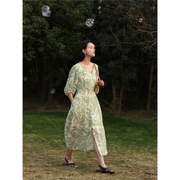 HeyDress法式碎花連衣裙女夏季新款收腰顯瘦長裙度假風氣質裙子