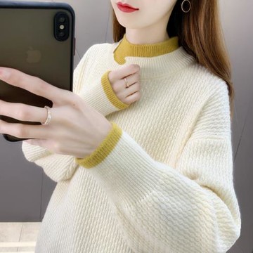 2025秋冬裝新款半高領假兩件毛衣女寬松外穿加厚中長款針織打底衫