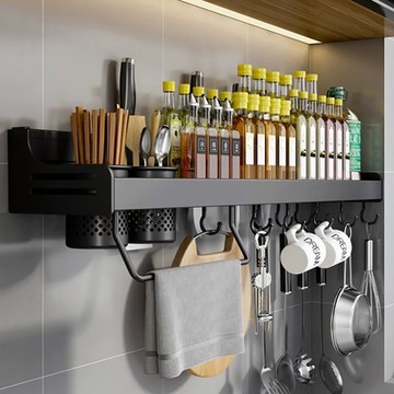 【Elyse 收納】免打孔 防水防潮 太空鋁 廚房多功能掛架80cm(灰)