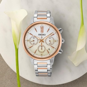 SEIKO 精工 LUKIA系列 廣告款海芋設計太陽能半金款計時碼錶36㎜ SK004(SSC920J1/V175-0FC0Y)