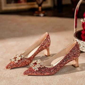 紅色亮片水晶鞋婚鞋2025年新款新娘鞋伴娘鞋訂婚禮服鞋秀禾鞋百搭