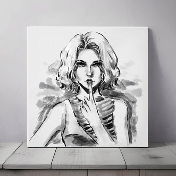 水墨風格灰度時尚插畫現代藝術女性臥室客廳裝飾畫靜謐氛圍 唯美