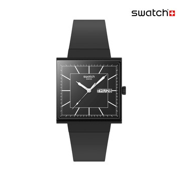 Swatch WHAT IF...BLACKAGAIN? 方形手錶 SO34B701 (41mm)【官方旗艦店】