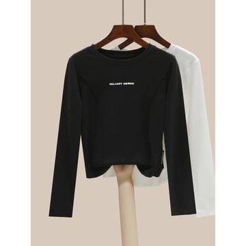 純棉短款長袖上衣女早秋設計感字母T恤2025秋季新款圓領體恤內搭