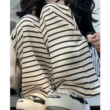 春夏高腰黑白條紋闊腿褲(預購)pn002735