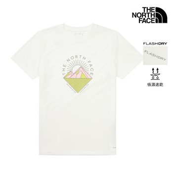 The North Face北面女款白色FLASHDRY速乾幾何印花短袖T恤｜8GZWFN4 排汗衫