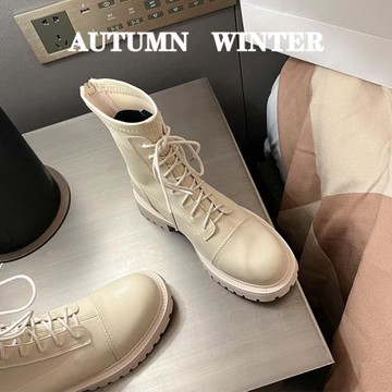 白色短靴女春秋2023年新款夏季單靴靴子真皮復古厚底瘦瘦短筒短靴