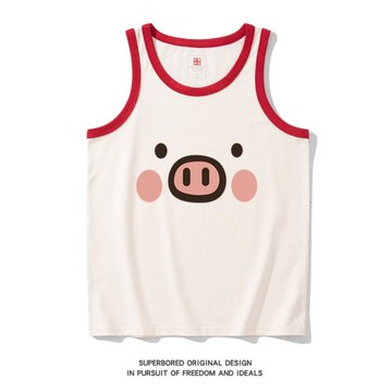 趣味可愛豬豬印花背心夏季純棉寬松無袖t恤休閑坎肩百搭打底衫