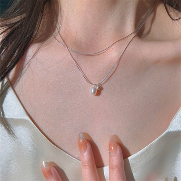 雙鍊設計 復古韓系 M31 蛇骨橢圓珍珠項鍊 穿搭網紅必備款 氣質鎖骨鏈 蛇骨鍊