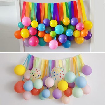 韓國ins網紅彩色流蘇拉花紙卷氣球墻兒童周歲生日派對布置背景墻