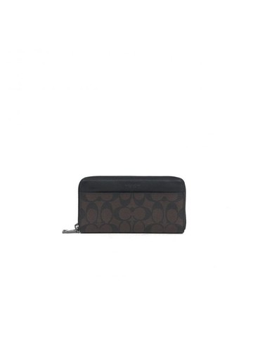 coach 棕色 Accordion Zip Wallet 帆布塗層風琴褶長夾 錢包