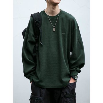 330G重磅寬松百搭基本款衛衣男春秋復古刺繡套頭圓領長袖休閑上衣