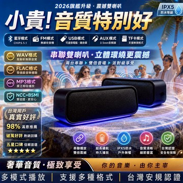藍芽音響喇叭 重低音 手機/電腦通用 支援USB隨身碟/SD卡/FM收音模式 可雙機無線串聯 立體環繞音 多功能藍牙音箱