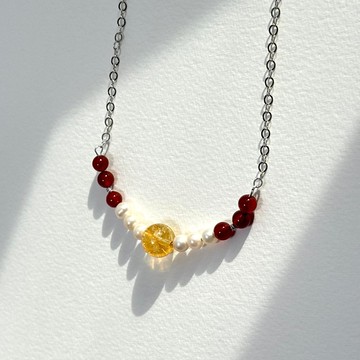 【天蠍射手座|11月誕生石】紅瑪瑙黃水晶淡水珍珠鍍銀項鏈 勇氣財