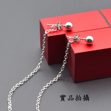 B3722圓球超長耳鍊 316L鈦鋼耳環 不生鏽  銀色圓珠鏈條耳釘 時尚中性款 韓系韓國明星耳墜耳鏈 抗過敏