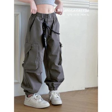 波拉韓童裝秋裝女童工裝褲2025兒童帶包休閑褲男童寬松運動褲子