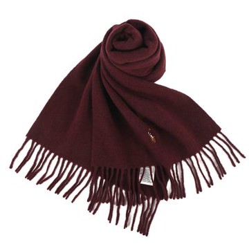 RALPH LAUREN POLO 彩色小馬刺繡LOGO素面羊毛圍巾-酒紅色