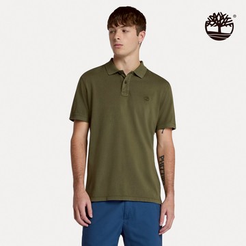 Timberland 男款軍綠色休閒短袖Polo衫|A6R29A58