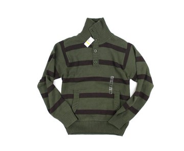 美國百分百【全新真品】Timberland 型男 條紋 四扣 高領 造型 針織衫 保暖 棉質 上衣 墨綠