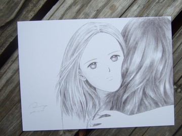 擁抱 女孩手繪黑白素描插畫明信片 肖像畫 人像畫人物畫 禮物卡片