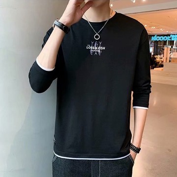 假兩件印花長袖T恤 拼接 超帥 穿搭必備 素T 假兩件 T恤 大學T 男生著衣(LR349)【壹號站】