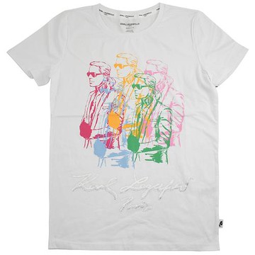 KARL LAGERFELD 卡爾 老佛爺撞色印刷塗鴉棉質短T恤.白