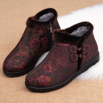 老北京布鞋女冬季中老年人加絨加厚保暖防滑軟底老人太太奶奶棉鞋