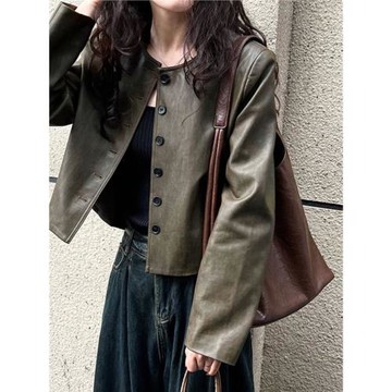 皮衣女外套2024爆款新款春秋季復古pu皮夾克機車美拉德風短款上衣