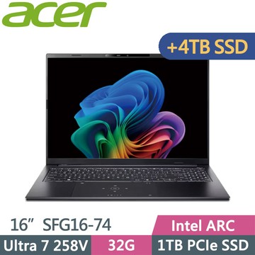 Acer Swift GO SFG16-74-79T3 黑(Ultra 7 258V/32G/1TB+4TB SSD/16吋OLED/W11)特仕