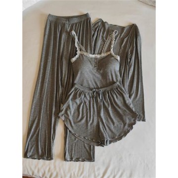 帶胸墊莫代爾睡衣春秋冬款女性感純棉夏季吊帶長褲可外穿家居服套