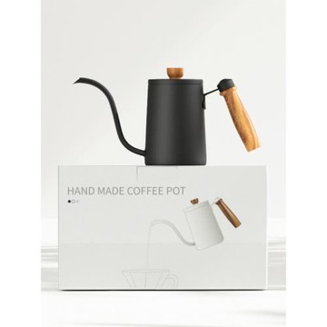 手沖咖啡壺 304不銹鋼細口壺掛耳長嘴壺帶溫度計木柄防燙咖啡器具