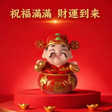 🐎快速出貨【招財貓的家】小號防塵罩太陽能點頭財神爺 生日禮物 開業禮物 開運 招財 喬遷禮物 交換禮物