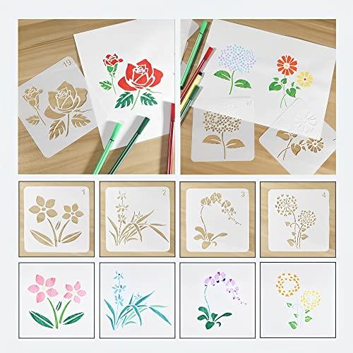 ISHR ステンシルシート 描画テンプレート 20枚セット 透かし彫り 花柄 模様 製図用テンプレート 絵描き道具 描画ツール 各年齢層共通 DIY