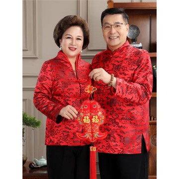 中老年人情侶唐裝男士長袖生日過壽中式結婚禮服爸媽中國風外套