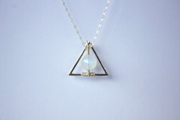 MYTH DELUXE 三角印度冰種月亮石純銀項鍊 附英國TOWN TALK抹銀布