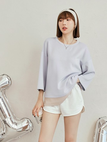 假兩件太空棉素面配色寬鬆上衣