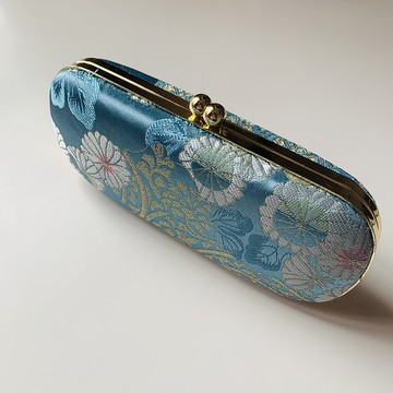 天藍織錦緞和式雛菊眼鏡盒/筆盒/首飾盒