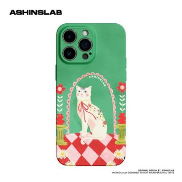 ASHINSLAB原創港風防摔復古創意貓咪插畫iPhone15ProMax適用蘋果14系列全包精孔手機殼12簡約可愛ins新款13