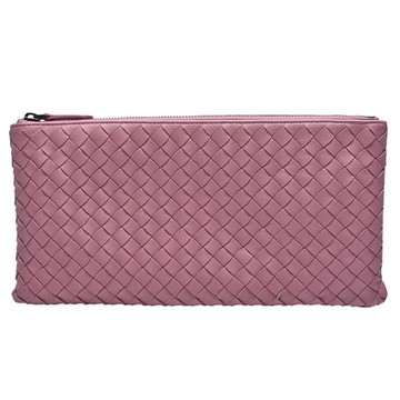 BOTTEGA VENETA 寶緹嘉  經典編織羊皮拉鍊手拿包(粉色)