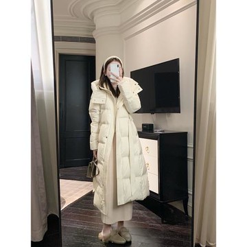 高品質白色中長款羽絨服女2025冬季90白鴨絨系帶收腰顯瘦保暖外套