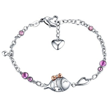 女手鍊  鑽石14K金白鋼 親親小魚 七夕情人節