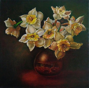 Jonquil Bouquet 繪畫 Original Art, Daffodil Wall Art, Narcissus Art, 手工油畫